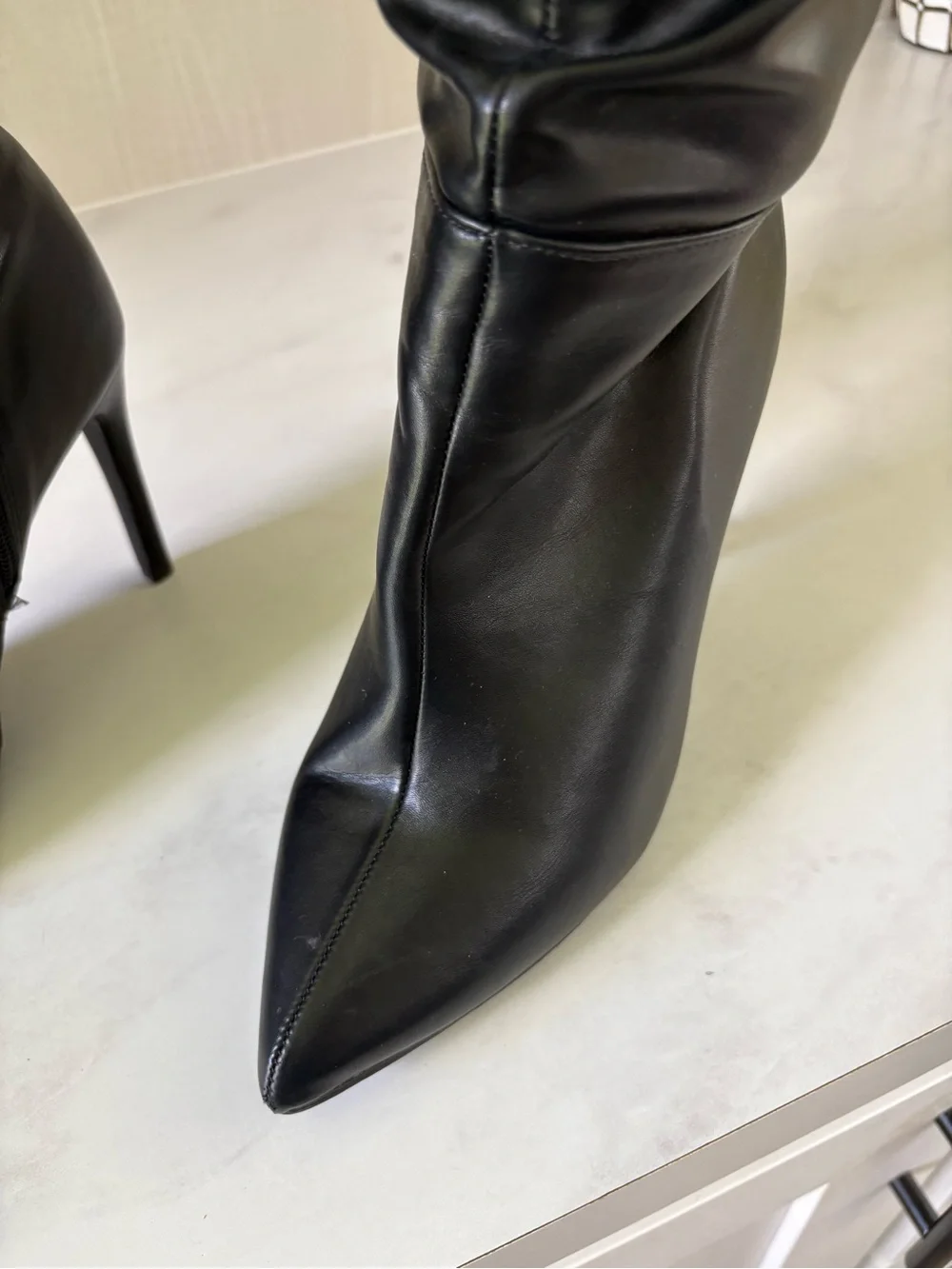Women’s Black Leather like, Over-the-Knee Pointed-Toe Stiletto Boots SZ-8